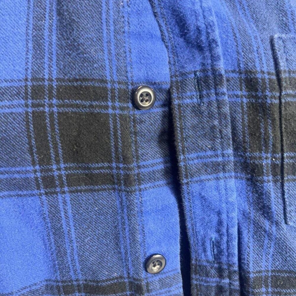 Old Navy Blue Plaid Flannel Slim Fit Long Sleeve Collarless Buttonup Shirt Mediu - Picture 3 of 4